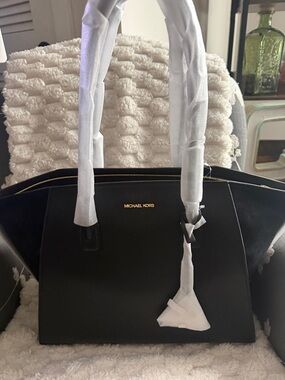 Michael Kors Black Avril  Large Tote with Gold Logo